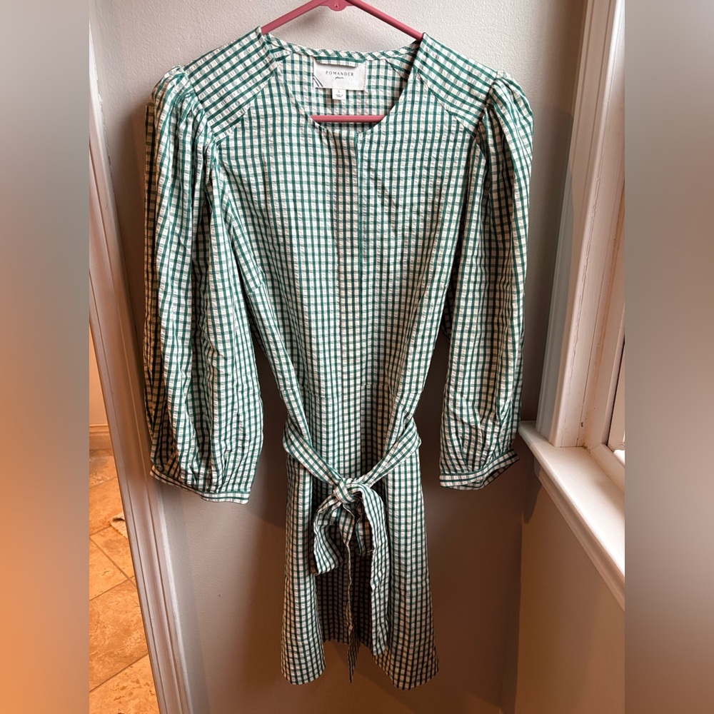 Tuckernuck Pomander Place Green Checkered Long Sleeve Dress size L